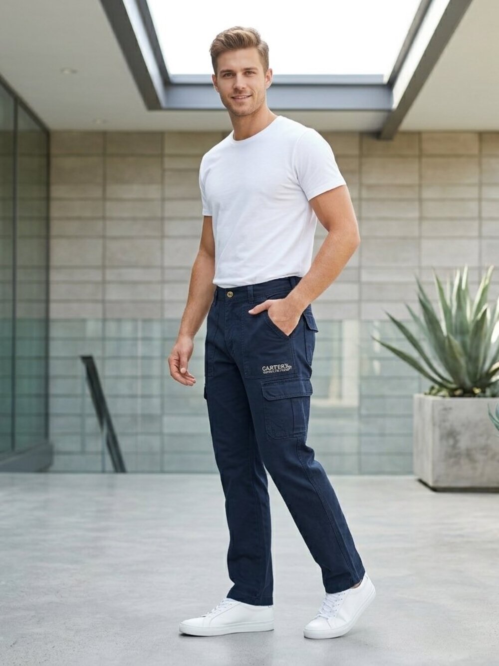 Carter's Watch The Wear Boys Size 14 Cargo Pants Navy Blue 5 Pockets 100% Cotton